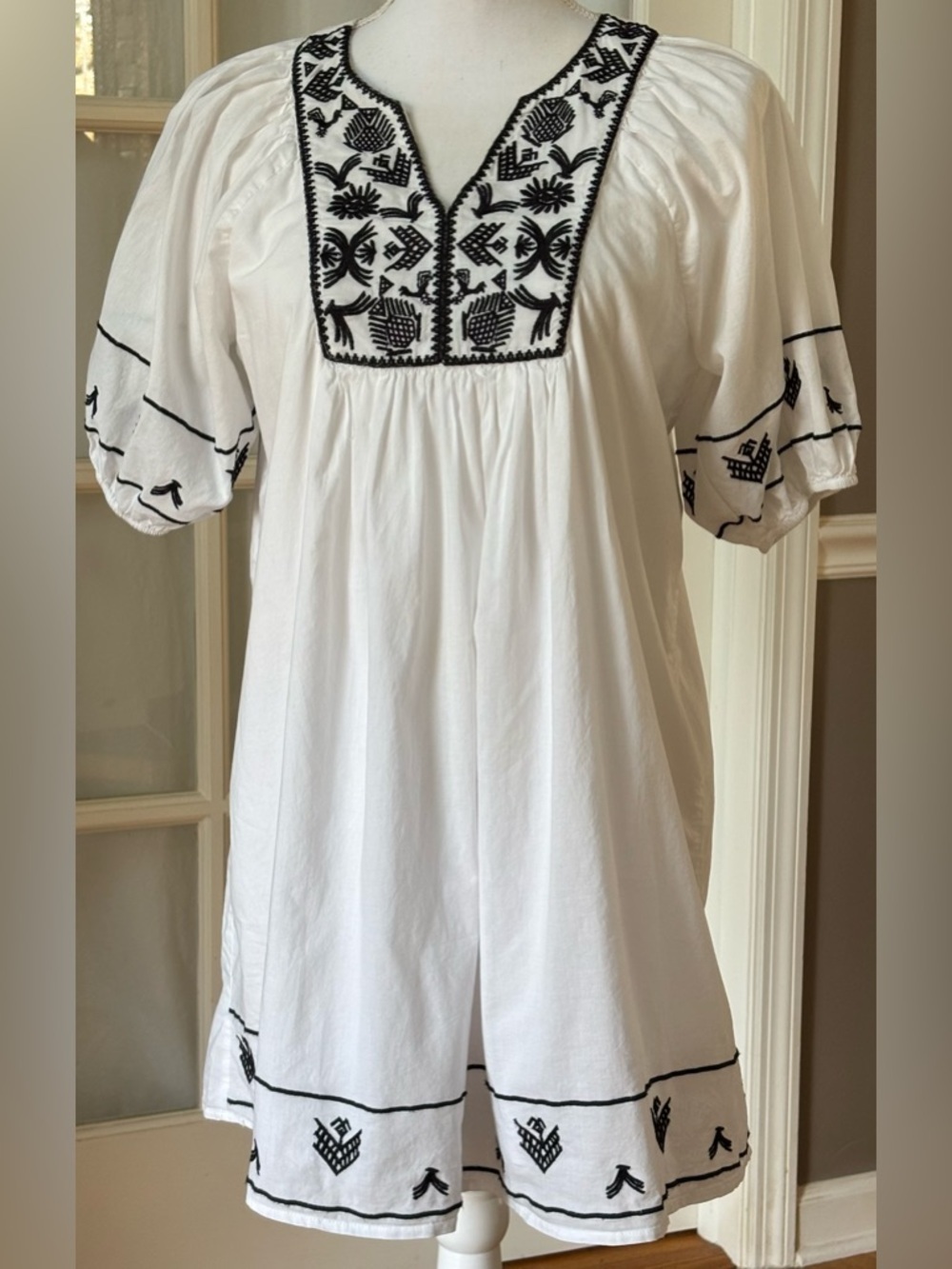 Chelsea & Violet Embroidered Boho Dress | White Black Folk Peasant Cotton Mini